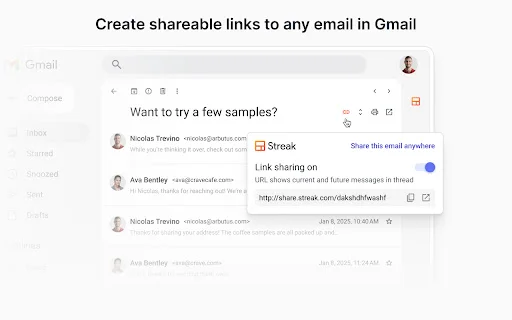 Streak Email Sharing for Gmail – Ibahagi ang Email nang Mabilis - Screenshot 1